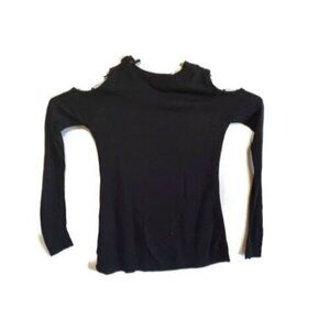 Attitudes by Renee Sweater Black 1X Scoop Neck Cold Shoulder